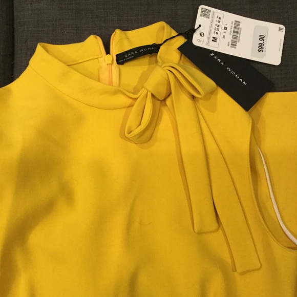 Yellow Tie Neck Dress - Picture 4 of 5